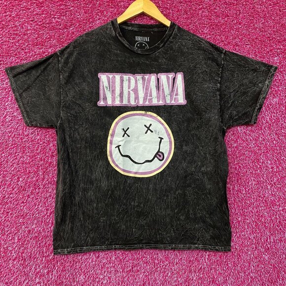 Nirvana Dead Smiley Face Logo Mineral Wash T-Shirt 1X - Picture 1 of 4